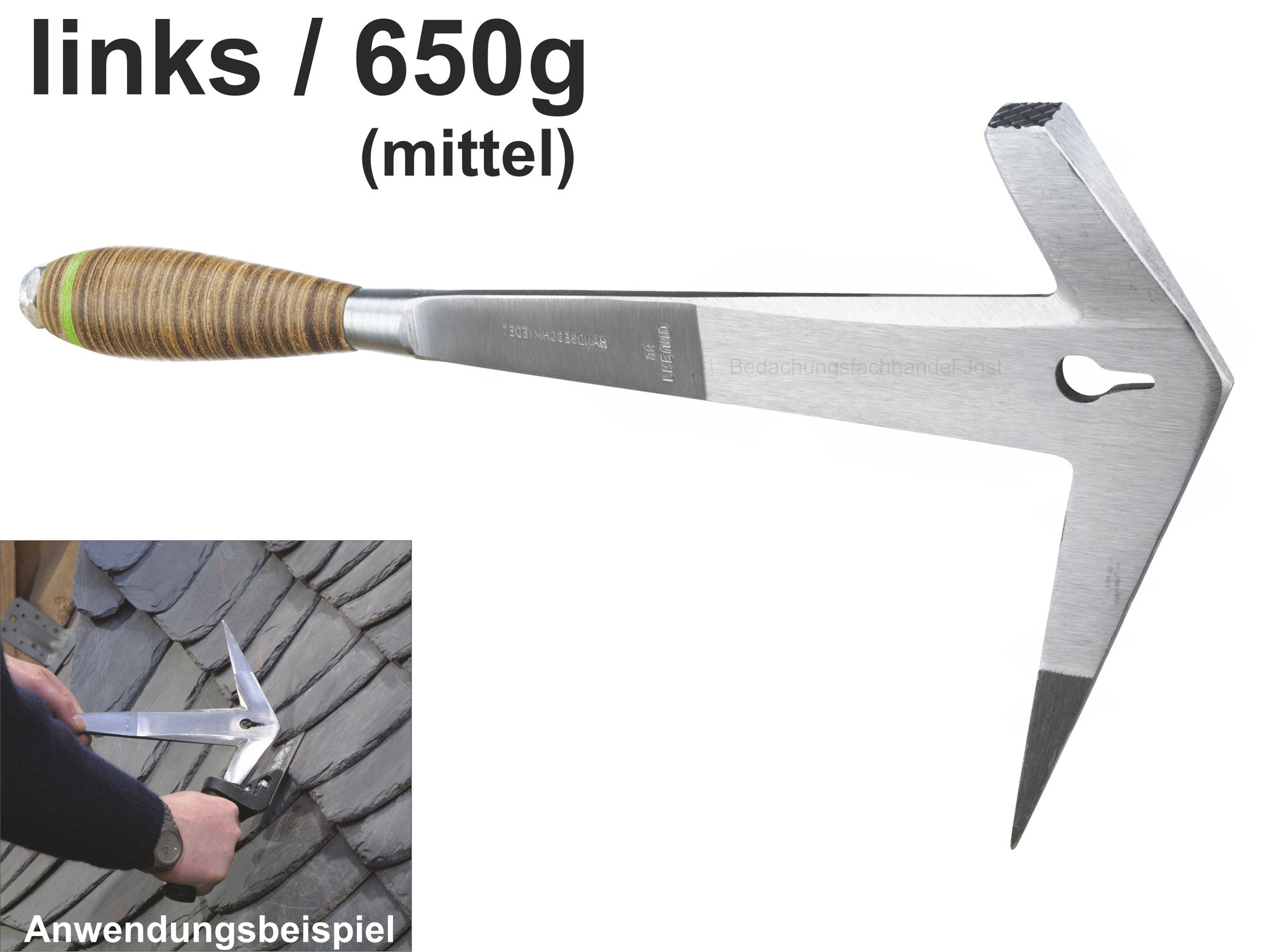 Produktbild von Linker Schieferhammer Mit Lederriff – Rheinische Form, Perfekt Für Linkshänder