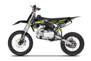Highper DB608 Dirtbike 125ccm in Schwarz/Gelb, seitenansicht links, vor weißem Hintergrund.
