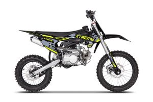 Highper DB608 Dirtbike 125ccm in Schwarz/Gelb, seitenansicht rechts, vor weißem Hintergrund.