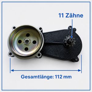 Getriebe mit 11 Zähnen für 50 ccm Zweitaktmotor – 112 mm, Studioansicht 2