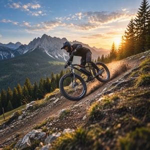 E-Fatbike Sport 750 W mit 48 V / 17,5 Ah – Fahrszene auf einem Bergtrail