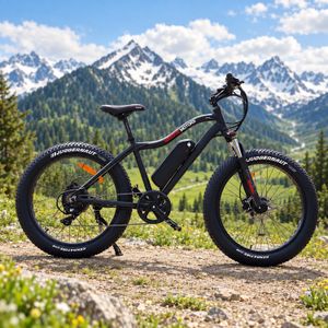 E-Fatbike Sport 750 W mit 48 V / 17,5 Ah – Seitenansicht vor Alpenlandschaft