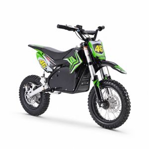 Highper Elektro-Dirtbike für Kinder, 1200W und 48V, Grün: in schräger Vorderansicht von rechts.