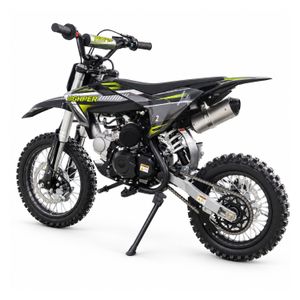 Highper DB606 Kinder-Dirtbike in Schwarz/Grün: Schrägansicht hinten links.
