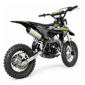 Highper DB606 Kinder-Dirtbike in Schwarz/Grün: Schrägansicht hinten rechts.