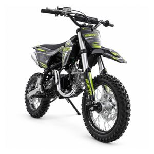 Highper DB606 Kinder-Dirtbike in Schwarz/Grün: Schrägansicht vorne rechts.