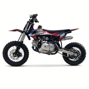 70ccm Kinder-Cross-Motorrad in Rot, Seitenansicht links vor weißem Hintergrund.