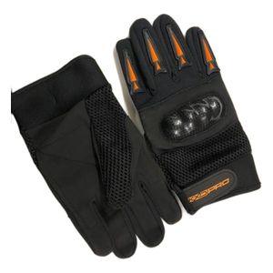 KXD Pro Kinder-Crosshandschuhe Schwarz-Orange – Detailansicht von Oberhand und Innenhand Kinder-Crosshandschuhe KXD Pro in Schwarz mit orangefarbenen Details, Detailansicht von Oberhand und Innenhand, weißer Hintergrund