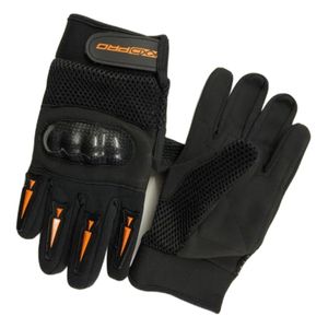 KXD Pro Kinder-Crosshandschuhe Schwarz-Orange – Oberhand und Handinnenfläche Kinder-Crosshandschuhe KXD Pro in Schwarz mit orangefarbenen Details, Oberhand und Handinnenfläche, weißer Hintergrund