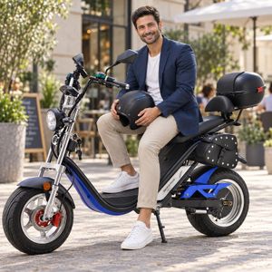 Dayi E-Thor 3.0 Elektroroller in Blau – Lifestyle mit Satteltasche und Topcase Dayi E-Thor 3.0 Elektroroller in Blau – Lifestyle mit Satteltasche und Topcase