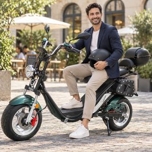 Dayi E-Thor 3.0 Elektroroller in Grün – Lifestyle mit Satteltasche und Topcase