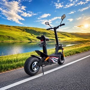 Elektroroller Speedstar 45, 2000 W – Heckansicht am See Elektroroller Speedstar 45, 2000 W – Heckansicht am See
