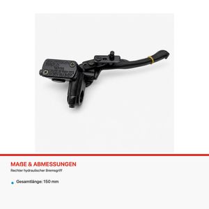 Rechter hydraulischer Bremsgriff für 125 ccm und 1000 W Quad – Abmessungen Rechter hydraulischer Bremsgriff für 125 ccm und 1000 W Quad, technische Abmessungen