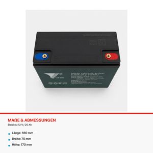 Bleiakku 12 V / 20 Ah für Elektro-Kinderquad, technische Abmessungen