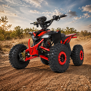 Werbebild Kinderquad 350W 48V rotes Quad mit Differntial in Wüste von Seite