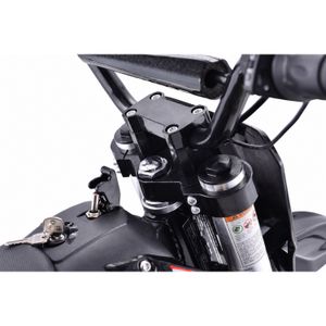 HIGHPER Kinder-Dirtbike 12/10 – 1200 W, 48 V / 14 Ah Rot – Lenker und Gabelbrücke HIGHPER Kinder-Dirtbike 12/10 in Rot: mit Detailansicht von Lenker und Gabelbrücke.