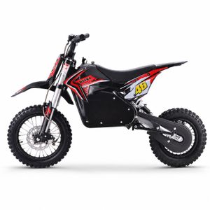 HIGHPER Kinder-Dirtbike 12/10 – 1200 W, 48 V / 14 Ah Rot – Seitenansicht links HIGHPER Kinder-Dirtbike 12/10 in Rot: in linker Seitenansicht mit Kettenschutz.