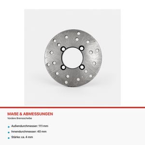 Vordere Bremsscheibe 111 mm für Panther und Speedy – Abmessungen Vordere Bremsscheibe 111 mm für Panther und Speedy, technische Abmessungen