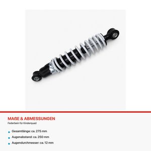Federbein 275 mm für Kinderquad, Miniquad und ATV – Abmessungen Federbein 275 mm für Kinderquad, Miniquad und ATV, technische Abmessungen