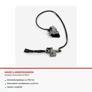 Komplette hydraulische Vorderradbremse für Highper DBK12 – Abmessungen Komplette hydraulische Vorderradbremse für Highper DBK12, technische Abmessungen
