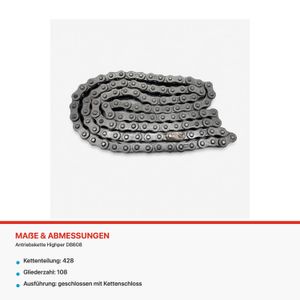Produktdatenbild: Antriebskette 428 mit 108 Gliedern für Highper DB608 Dirtbike