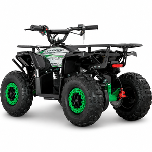 Elektrisches Kinderquad Bully mit 1000 Watt und 48 Volt in Schwarz/Grün: Hintere Dreiviertelansicht.