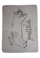 Gemütlich Katzen-Kuscheldecke eine hellgraue Kuscheldecke mit dunkelgrauem Motive einer ausgestreckten Katze und dem Schriftzug Mach`s dir gemütlich