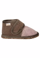 seitlich rosa Kinderfilzriegelschuhe mit taupe-braunem Filzriegelverschluss oben