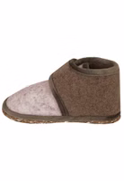 seitlich rosa Kinderfilzriegelschuhe mit taupe-braunem Filzriegelverschluss oben