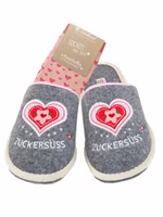 2er Set aus einem grauen Paar Zuckersüss Filzpantoffeln sowie Zuckersüss Socken mit Herzchen-Allover