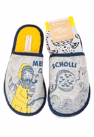 ein 2er Set bestehend aus einem grau, blau, gelben Paar Mein lieber Scholli Filzpantoffeln sowie einem grau, blau, gelben Paar Mein lieber Scholli Allover-Socken