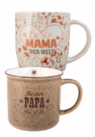 2er Set bestehend aus einer Porzellan-Henkeltasse Beste Mama der Welt sowie einem Henkelbecher Bester Papa der Welt
