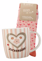 ein 2er Set bestehend aus einer Porzellan-Henkeltasse Zuckersüss sowie einem Paar Zuckersüss Socken