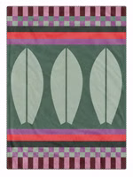 Adelheid Decke mit Surfbrettmotiv eine Adelheid Kuscheldecke mit stilisiertem Surfbrettmotiv in den Farben salbei, türkis, rosa, pink und lila