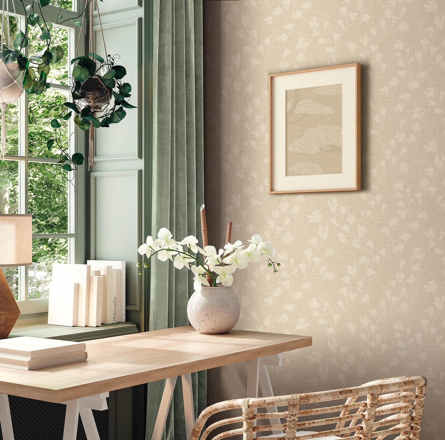 Blumen Tapete Profhome 387474-GU heißgeprägte Vliestapete leicht strukturiert in Textiloptik matt beige grau taupe 5,33 m2