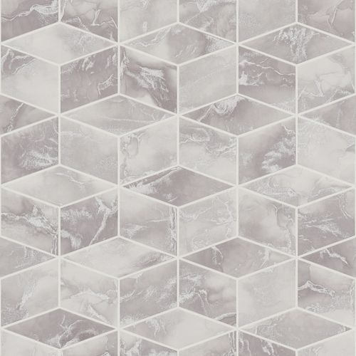 Carta da parati grafica Profhome 378631-GU Carta da parati TNT liscia con motivo grafico luccicante argento grigio bianco 5,33 m2