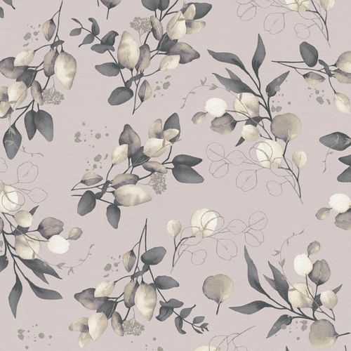 Carta da parati country Profhome 397684-GU Carta da parati TNT liscia con ornamenti floreali ed accenti metallici beige nero bianco-crema oro 5,33 m2
