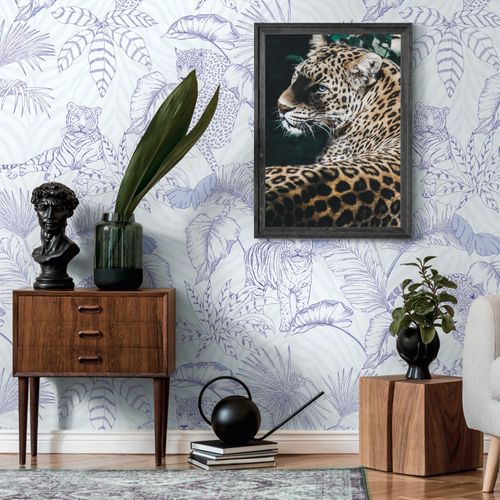 Sfondo fotografico Profhome 392031-GU Carta da parati TNT goffrata a caldo liscia con design giungla opaca porpora bianco 1,59 m x 2,8 m