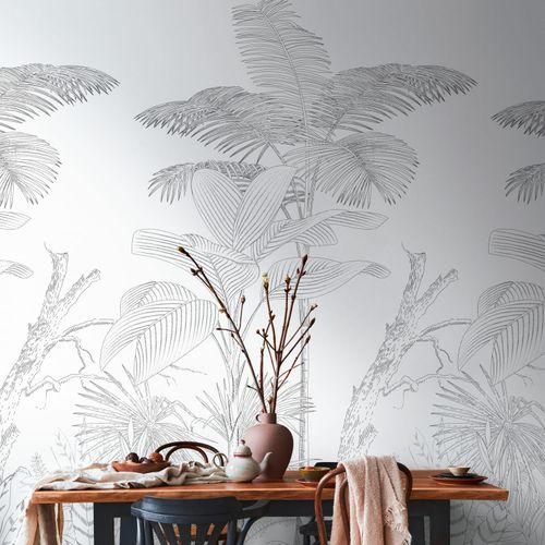 Sfondo fotografico Profhome 392141-GU Carta da parati TNT goffrata a caldo liscia con design giungla opaca nero bianco 1,59 m x 2,8 m