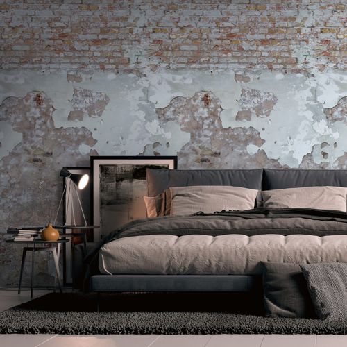 Sfondo fotografico Profhome 392341-GU Carta da parati TNT goffrata a caldo liscia con effetto mattone opaca grigio beige rosso bianco-crema 1,59 m x 2,8 m