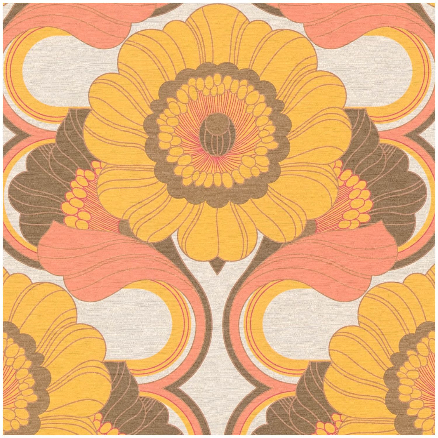 Retro tapet Profhome 395304-GU heta präglade non-woven tapet lätt texturerad Blommig matt orange brun röd honungsgul grädde 4,5 m2