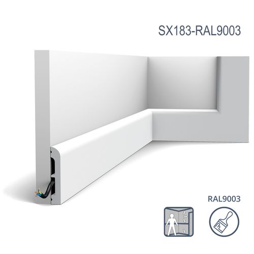 Battiscopa Orac Decor SX183-RAL9003 AXXENT CASCADE zoccolino profilo multifunzione modanatura tipo stucco preverniciata design moderno bianco segnale 2 m