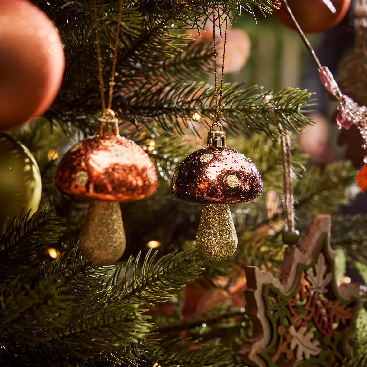 Christbaumschmuck Kunststoff Fliegenpilze 7.5cm 2er Set - Kupferrot