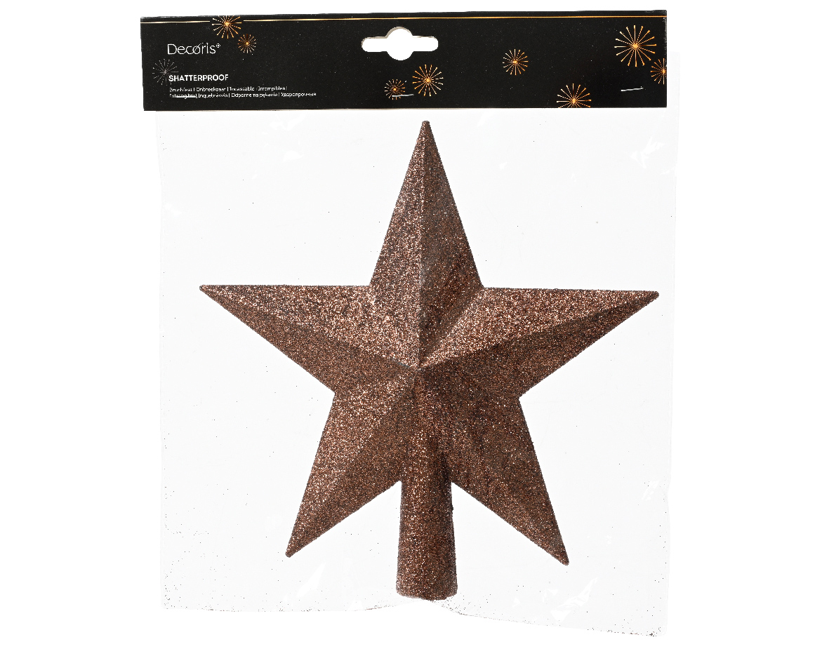 Christbaumspitze Stern mit Glitzer 19cm Kunststoff - Espressobraun