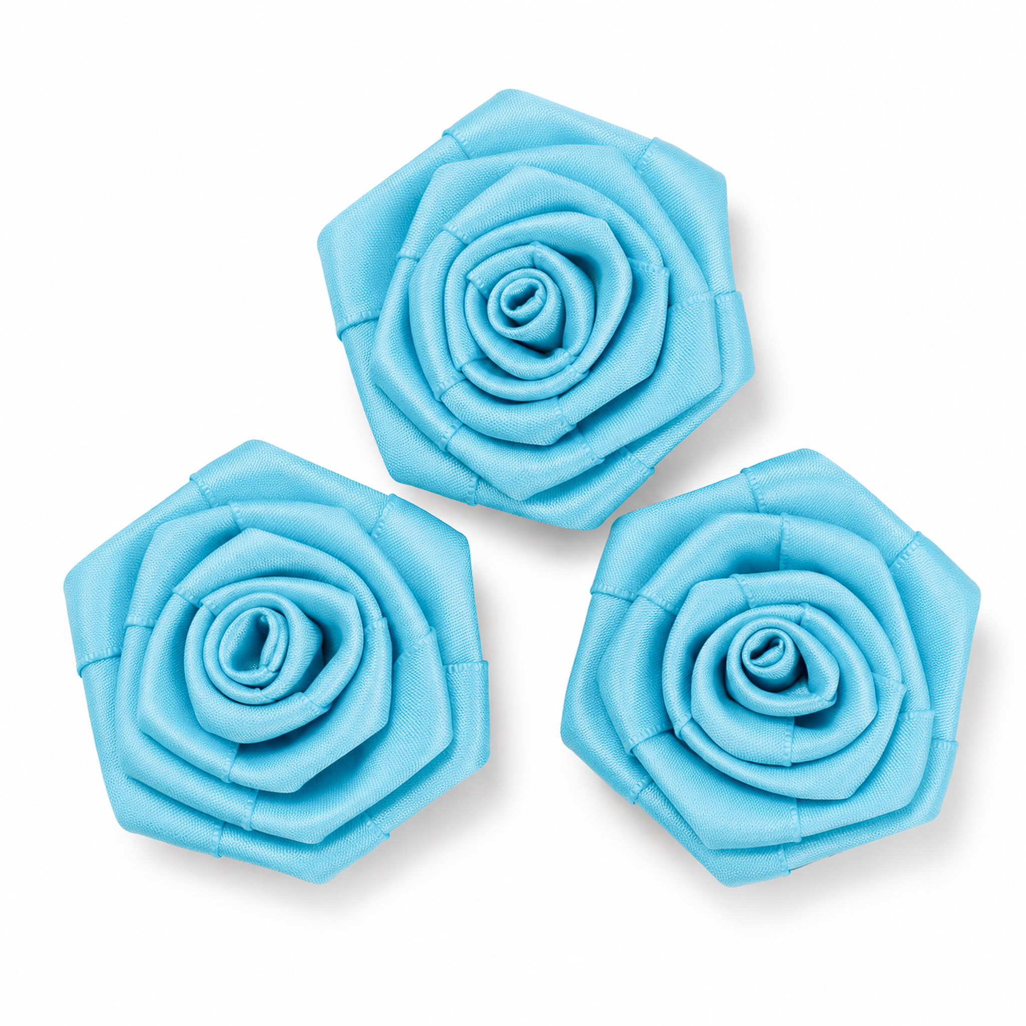 Satinrosen 6сm Rosenköpfe zum Basteln & Aufnähen 3 Stück Türkis