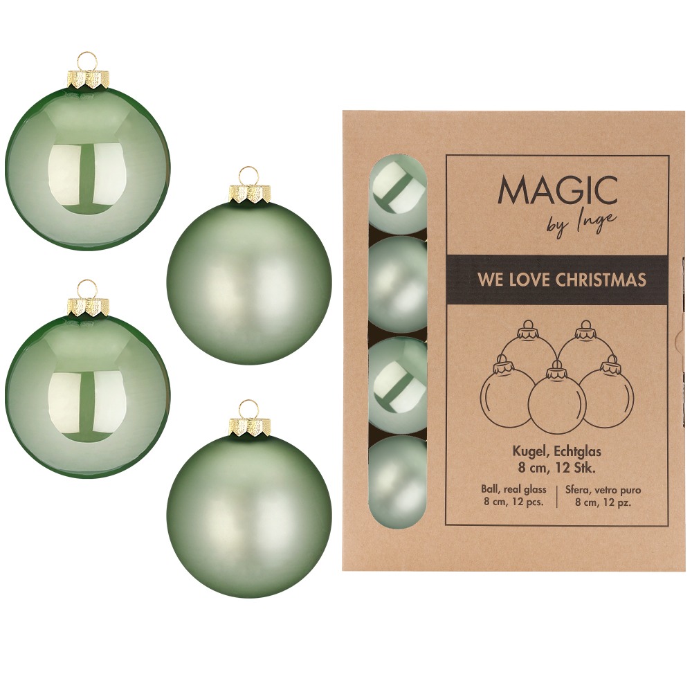 Weihnachtskugeln Glas 8cm 12 Stück - Mild Sage