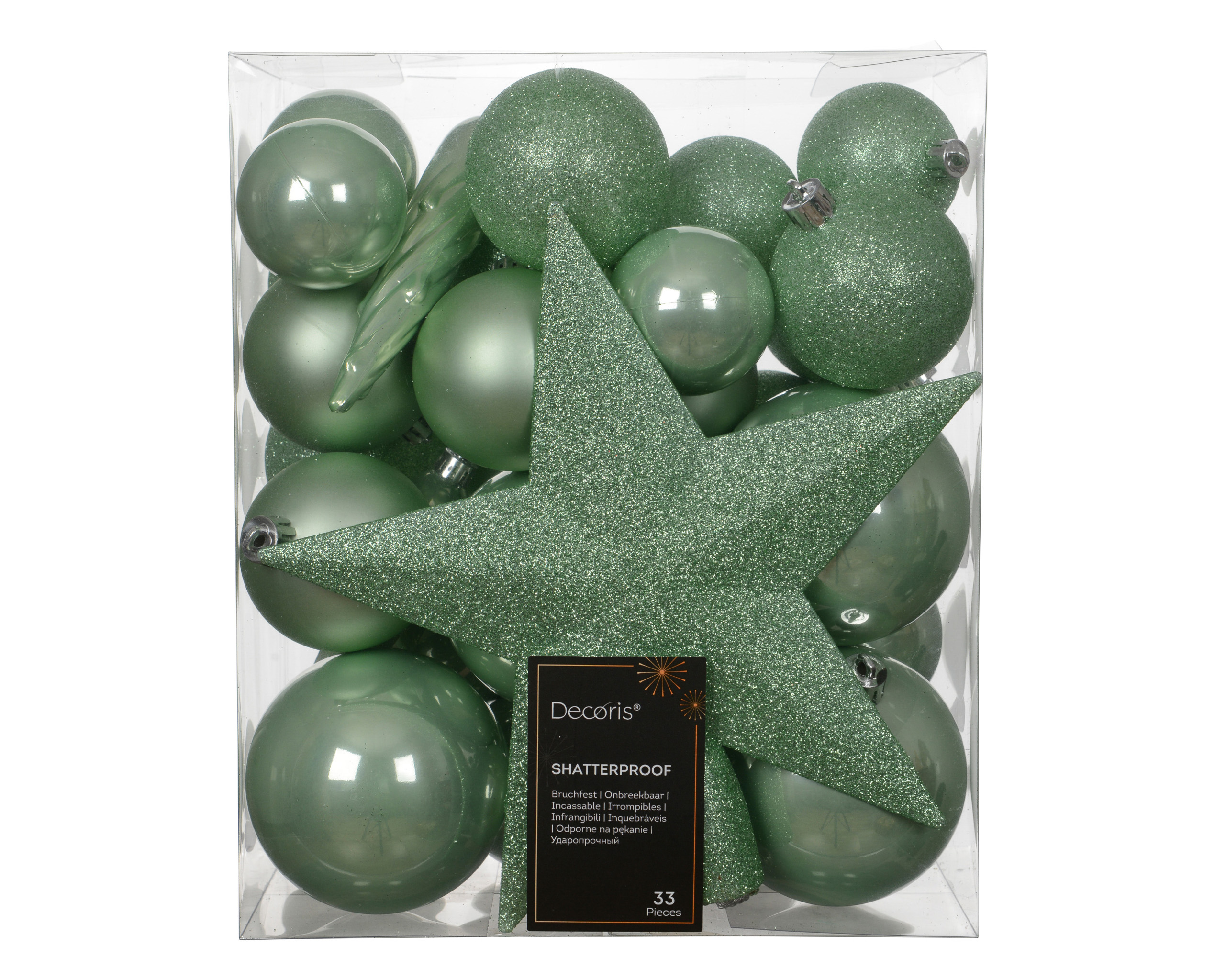 Paket] Weihnachtskugeln Kunststoff 5-8 cm, 33er Set mit Sternspitze
