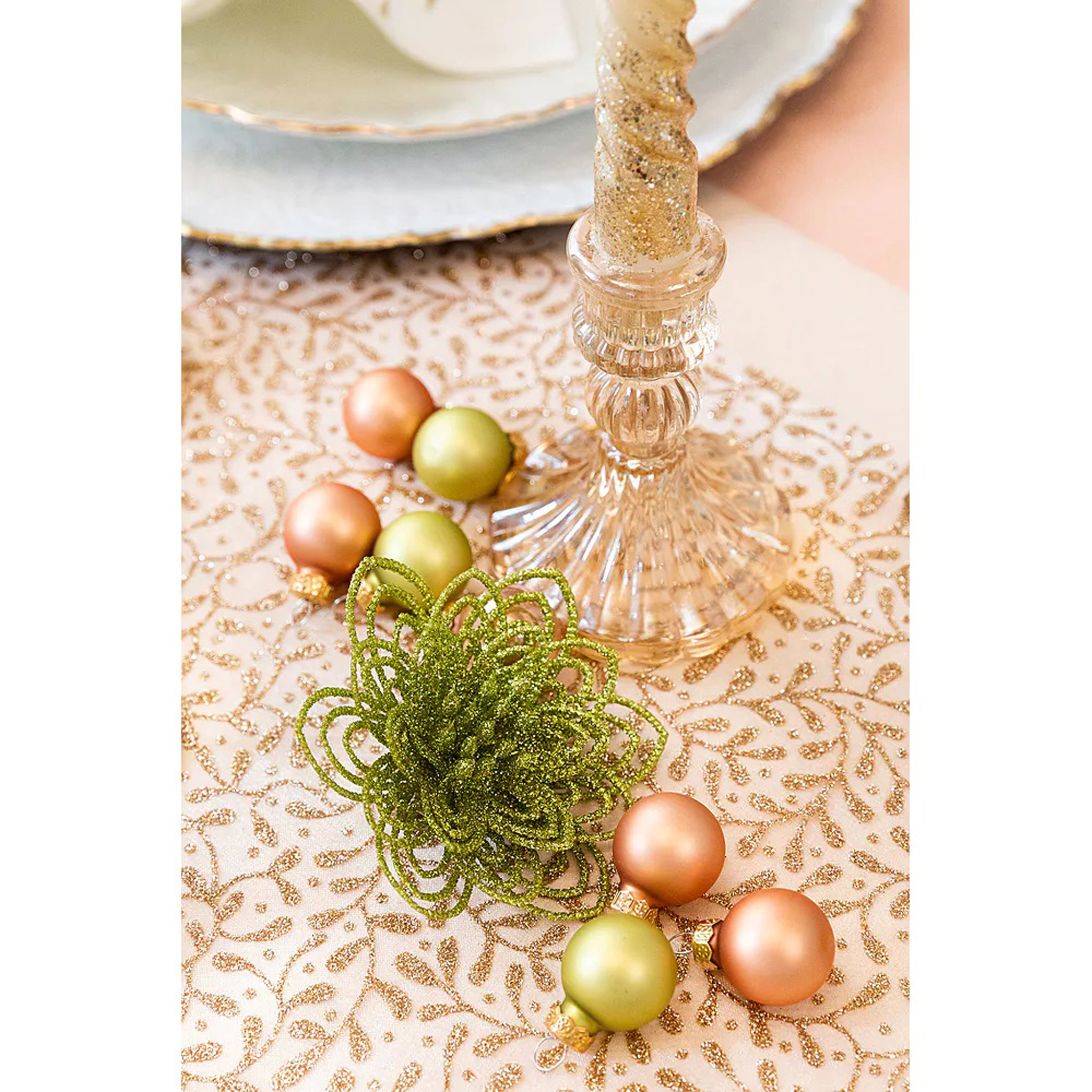 Tischläufer stoffähnlich 38cm x 4,8m Rolle Weiß mit goldenem Glitzer