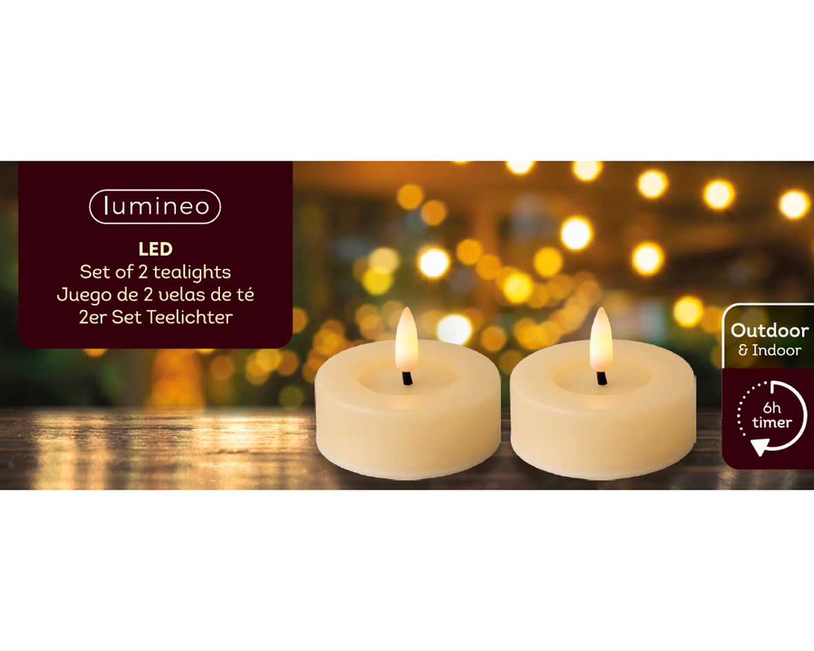 LED Teelichter 6,5x5cm mit Timer Outdoor 2 Stück Creme / Warmweiß