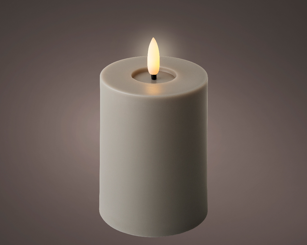 LED Kerze 7x12cm mit Timer Outdoor Kunststoff Grau / Warmweiß